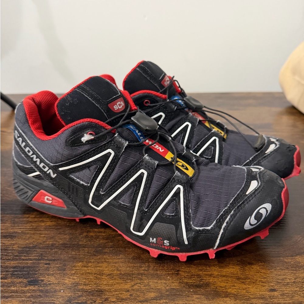 Salomon Black and Red Performance Sneakers - Picture 2 of 7